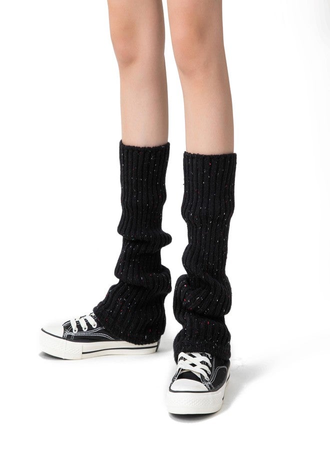 Soxbang Leg Warmers for Women 30% Wool Blend Speckled Knit, Cozy Ribbed Winter Leg Sleeves for Boots, Dance, Casual, Cold Weather Black - Image 2